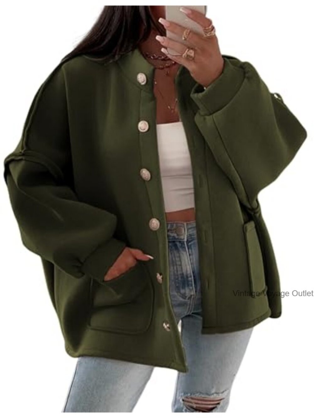 Women's Oversized Casual Jacket with Pockets Long Sleeve Fall Winter Cotton